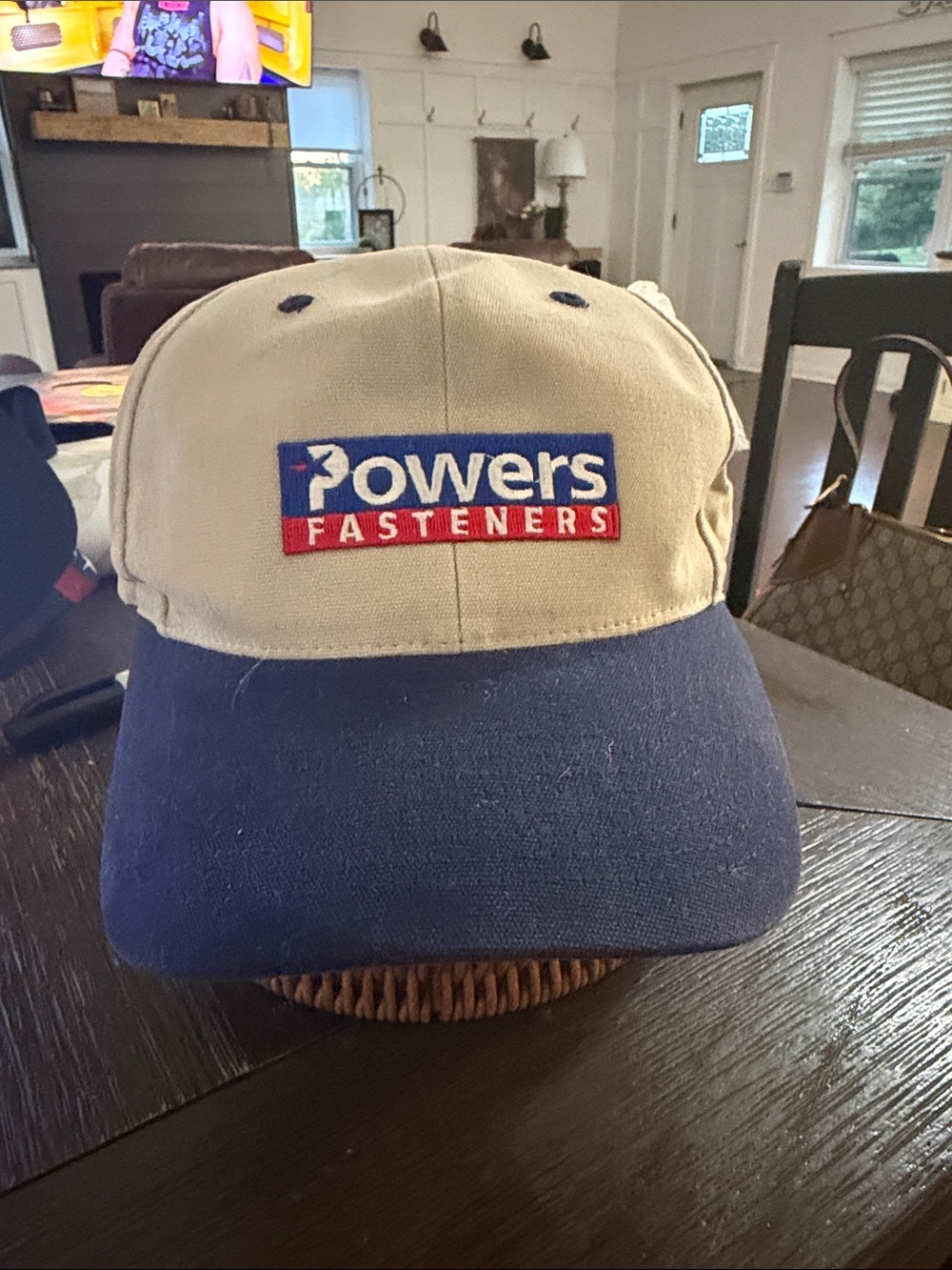 Powers Fasteners Two-Tone Beige and Navy Baseball Cap